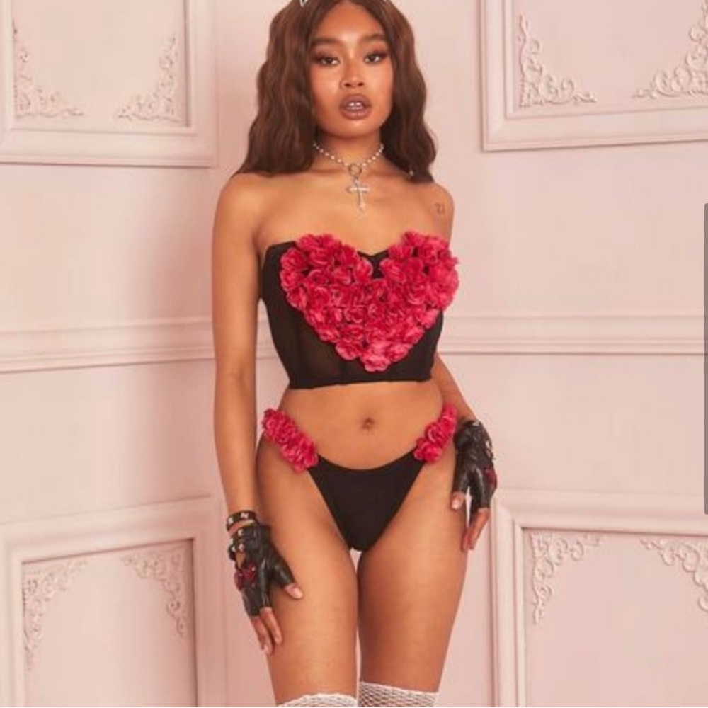 Sugar Thrillz You’re My Reason Bustier Set in Magenta NWT